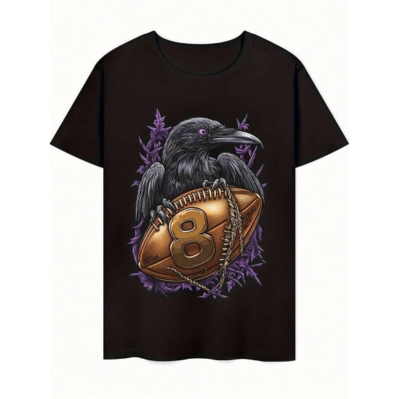 Raven Football Graphic T-Shirt - Stylish Black Tee With Purple Accents, Unisex Casual Summer Shirt For Sports Fans, Game Day Ready, Sizes S-3XL, Sports Fan Apparel | Bold Graphic Tee | Digital He