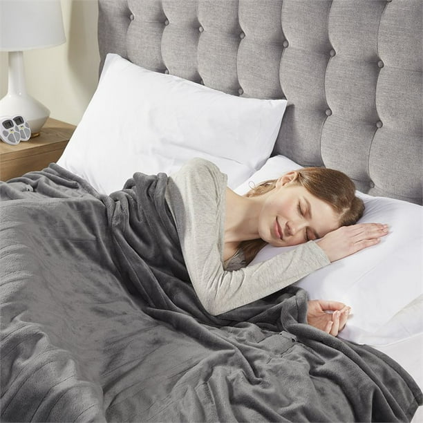 Serta 84 Polyester Fabric Microlight Heated Electric Blanket in Gray Walmart