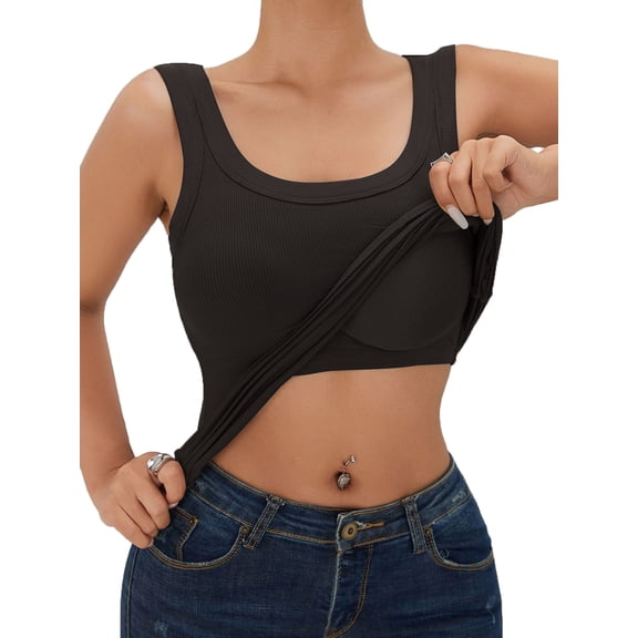 EssElegance Womens Ribbed Tank Tops with Built in Bra, Sleeveless Shirts for Women Yoga Workout, Fitness Racerback Tops