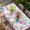 Sky Blue Pink Ivory, variant on Blue Pink Flowers Table Cloths for 6 Foot Rectangle Tables, Spring Garden Floral Gray Wooden Patio Waterproof Elastic Fitted Tablecloths, Washable Rectangular Table Cover for Camping