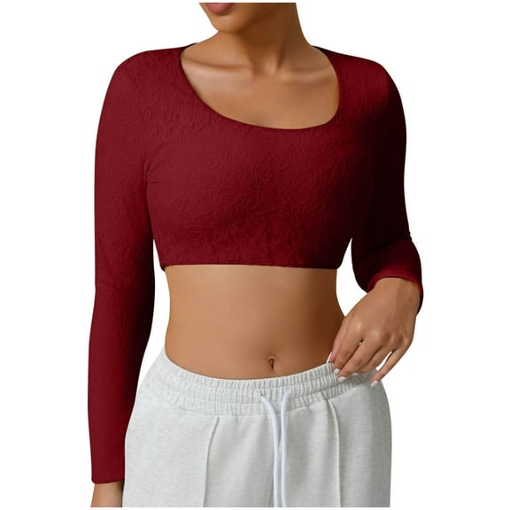 ShiShine Women's Square Neck Long Sleeve Ribbed Slim Fitted Casual Basic Crop Top