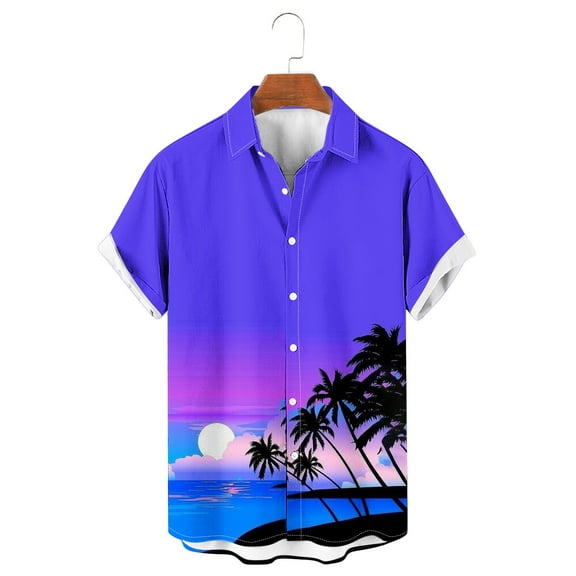 ALLLIST Collared Men Shirts Hawaiian Big And Tall Short Sleeve Button Down Shirts Casual Purple Clothing for Men