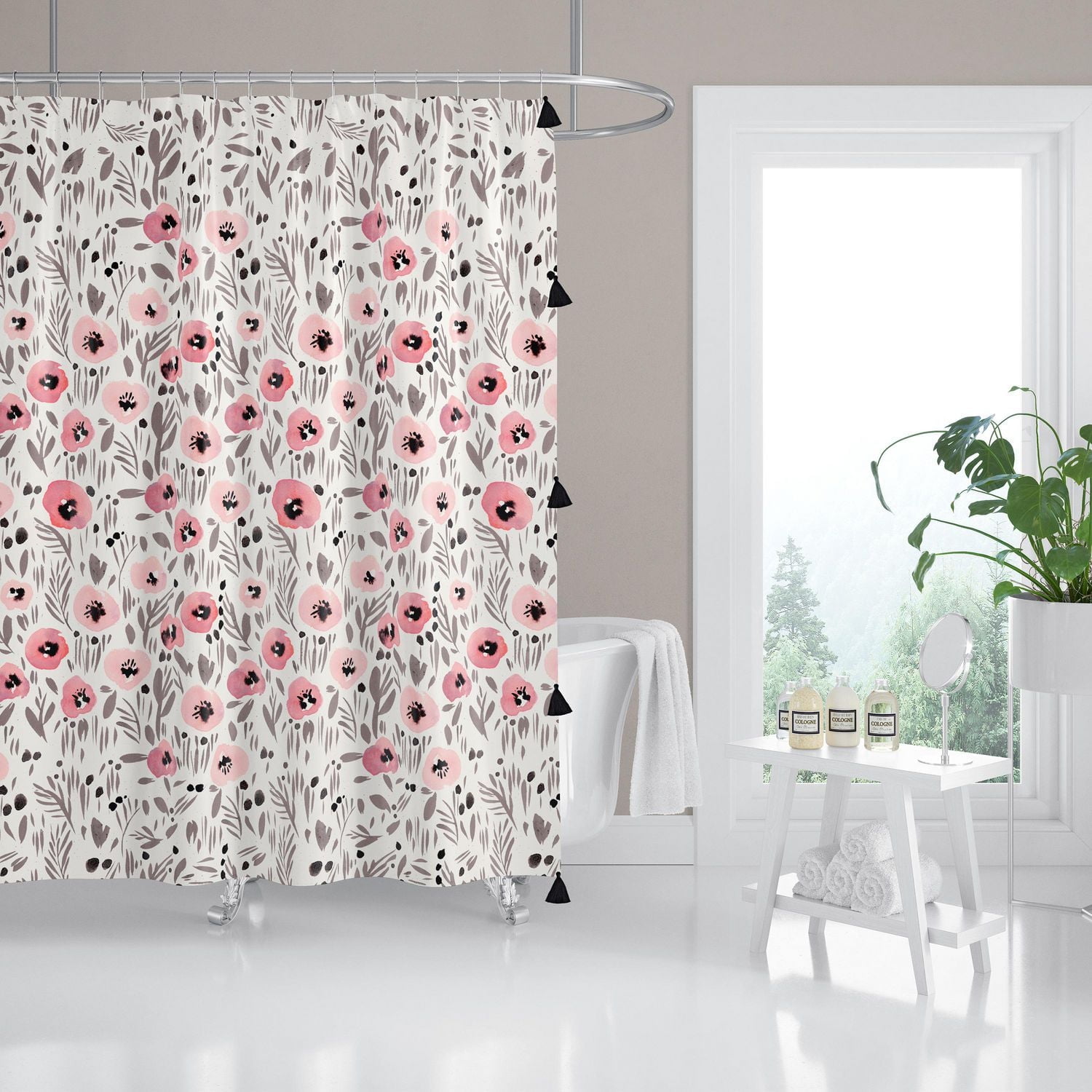 Hometrends Fabric Floral Tassles Shower Curtain, FLORAL SC