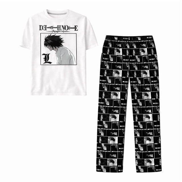 Set Pijama Death Note para Hombre, 2 Piezas, Blanco, Talla EG