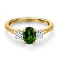 thumbnail image 3 of Gem Stone King 18K Yellow Gold Plated Silver Green Chrome Diopside and White Moissanite Engagement Ring for Women | 1.02 Cttw | Oval 7X5MM | Gemstone Birthstone | Size 7, 3 of 7
