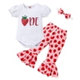 thumbnail image 2 of ZEHJUHAN Baby Girl's Birthday 3-Piece Set: Cartoon Letter Round Neck Short Sleeve Romper, Flare Pants & Headband Red，12-18M(100), 2 of 11