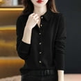 thumbnail image 2 of Rutainlusire Womens Trendy Lapel Comfy Buttoned Shirts Sweaters Women's Solid Color Button Turndown Collar Long Sleeved Casual Fashionable Sweater, 2 of 6