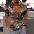 thumbnail image 2 of Camisa con estampado étnico para hombre, camisas de verano con solapa, camisetas de manga corta con gráficos a cuadros para hombre, camisetas de hip-hop de calle de gran tamaño 2024, 2 of 5