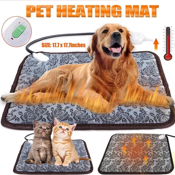 OhhGo Pet Heating Pad Mat, Electric Heating Pad for Dogs and Cats, Adjustable Heated Cat Bed Waterproof Smart Thermostat Switch, Puppy Whelping Warm Pads Blanket, Gray, 18x18 in