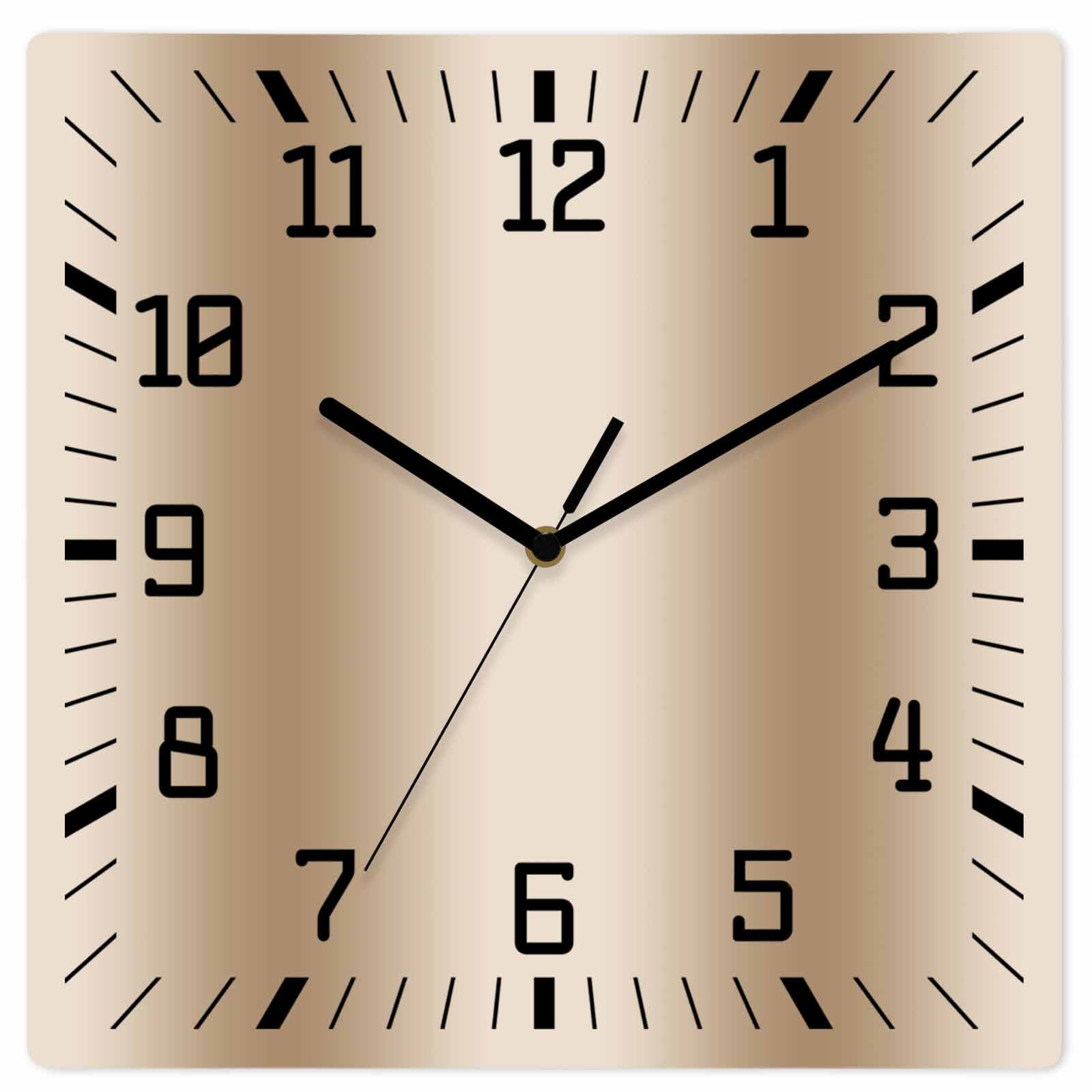 Khaki Ombre Wooden Wall Clock Silent Non Ticking, Farmhouse Beige Gradient Modern Art Square Wall Clocks Battery Operated, Decor Clock for Home Office, Living Room, Kitchen, 10 Inch