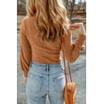 thumbnail image 3 of Women's Brown U Neck Textured Long Sleeve Top, 3 of 5