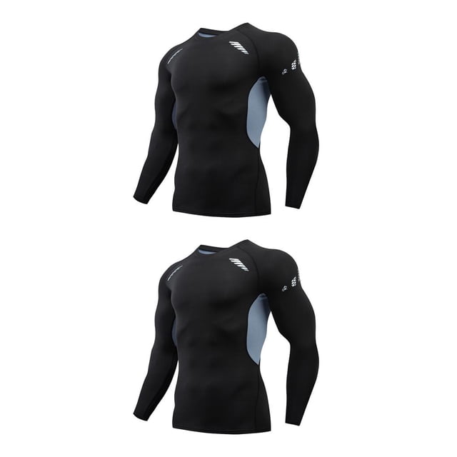 Jumpingount Ropa interior térmica para hombre, medias elásticas de secado rápido, capas base para correr, Tops, ropa deportiva para Fitness, 1609 gris,L 2piezas
