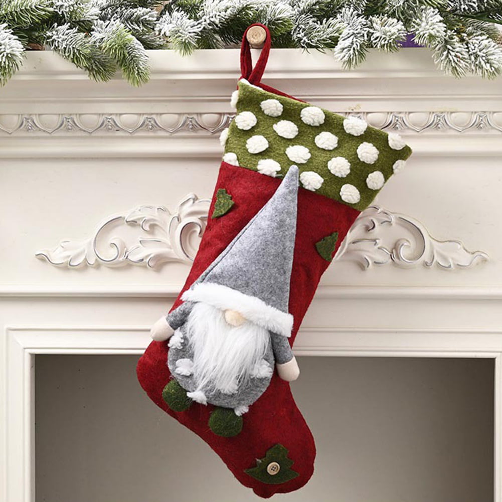 Xmas Stocking Plaid Santa Claus Sock Bag Kid Candy Bag Xmas Decoration Gift 