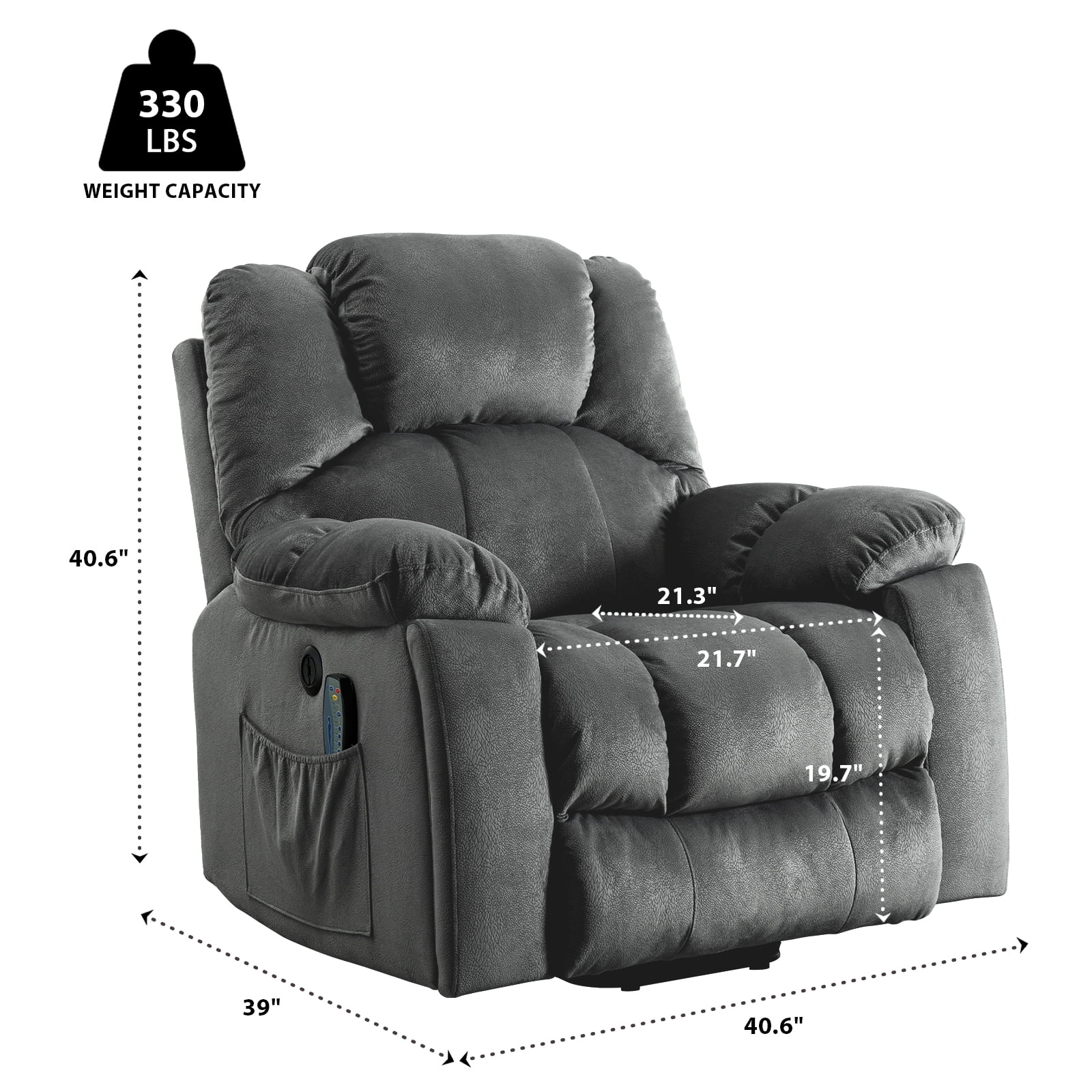 Bonzy Home Power Lift Recliner,Elderly Lift Chair with Heat Therapy and Massage Function,Remote Control,Side Pocket,Living Room, Gray