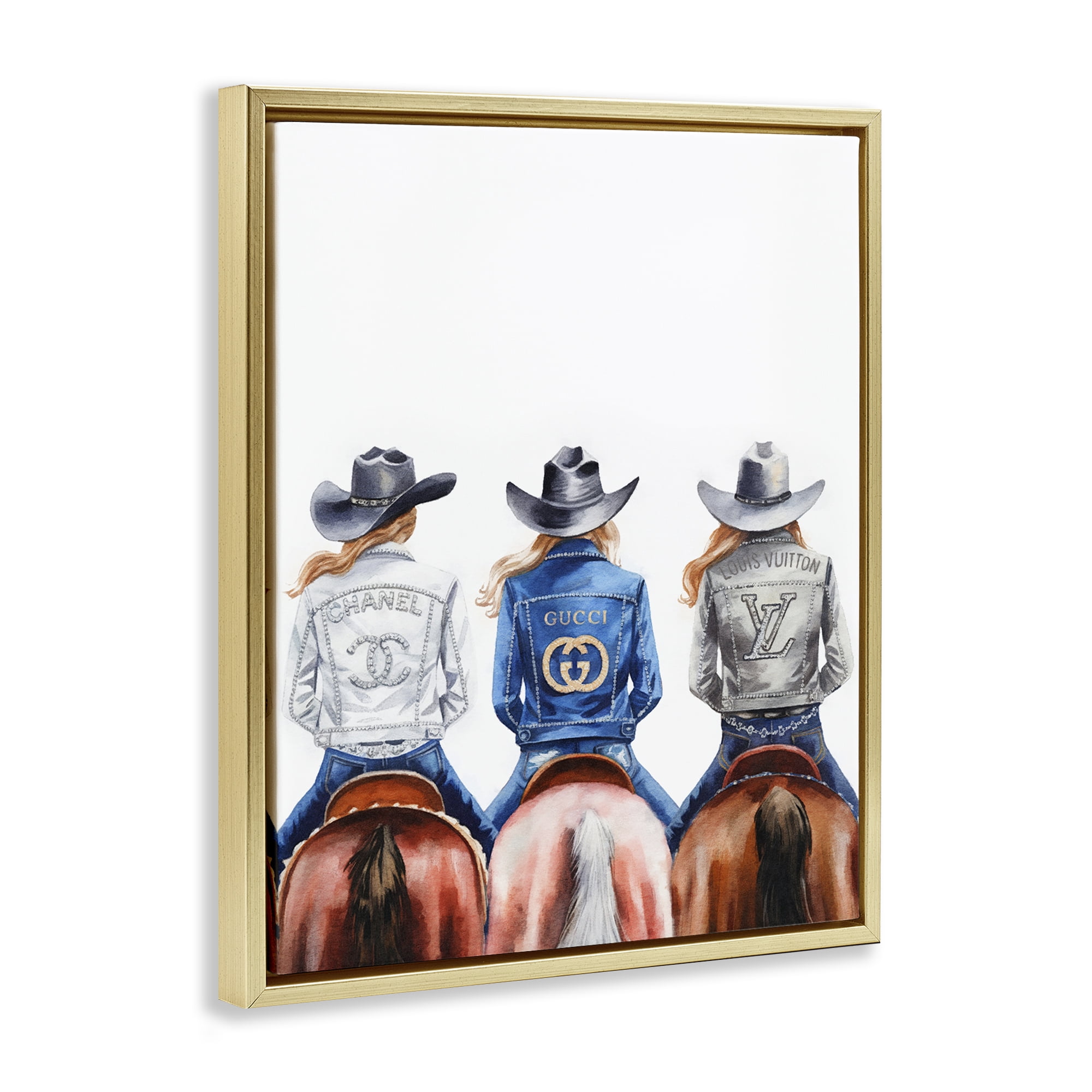 Stupell Industries Glam Brand Cowgirls People Painting Gold Floater Framed Canvas Art Print Wall Art, 17 x 21