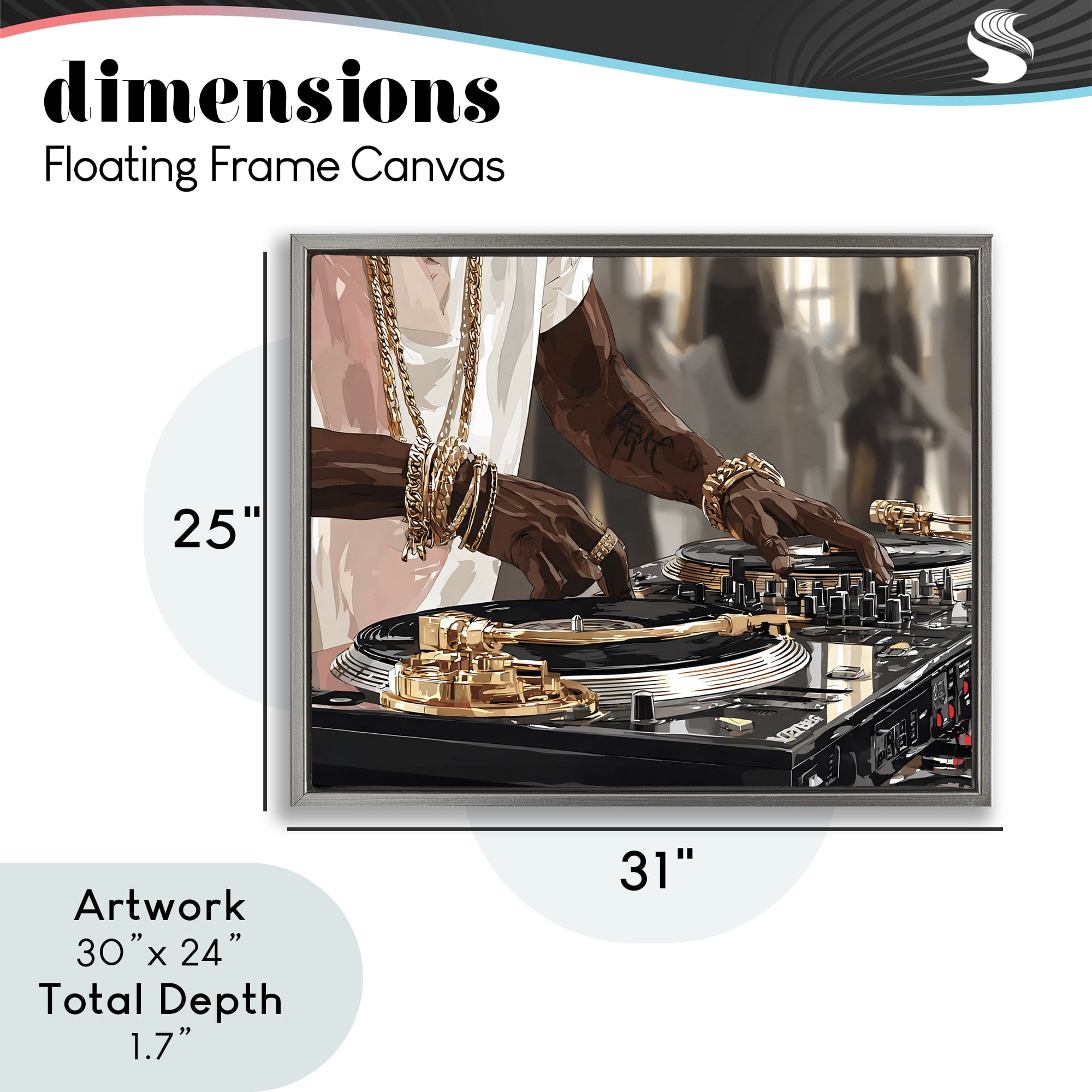 Stupell Industries Golden Sound DJ Turntables Gray Framed Floater Canvas Wall Art, design by Franklyn Gregory