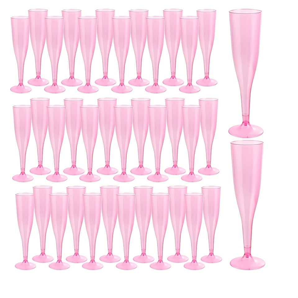 50/100pcs Reusable Durable 6oz Glitter Plastic Cups with Tapered Design, Pink Wine Glasses, Plastic Pink Champagne Flutes for Weddings, Birthdays, Bachelorette Parties, Wine (Pink Rim, Base)