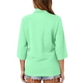thumbnail image 6 of Womens Button Down 3/4 Sleeve Tennis Polo Shirts V Neck Collared Work T-Shirt Basic Business Casual Tops Mint Green 3XL, 6 of 6