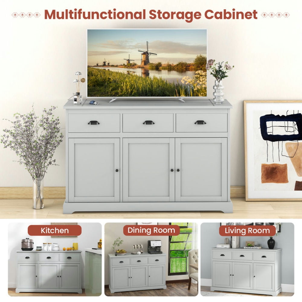Finihen Kitchen Storage Cabinet, Buffet Sideboard, 3 Drawers Sideboard Buffet Storage with Adjustable Shelves, for Dining Room, Kitchen, Living Room, Gray Finihen Kitchen Storage Cabinet, Buffet Sideboard, 3 Drawers Sideboard Buffet Storage with Adjustable Shelves, for Dining Room, Kitchen, Living Room, Gray