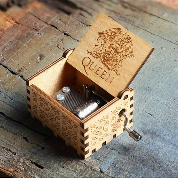 Boho-Chic Queen-Themed Hand Crank Music Box - No Battery Required, Wooden Home Decor Accent, 2.5"X2"X1.7" - Perfect For Birthday