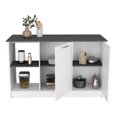 thumbnail image 3 of Kitchen Island with 59" W Workspace Ideal for Meal Preps and Alternative Dining Areas, Two Open Shelves and Double - door Cabinet in White/Light Oak, 3 of 5