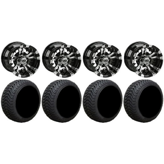 LSI Warlock 10" Black Golf Wheels 205x50-10 Cruze Tires E-Z-GO & Club Car