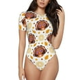 thumbnail image 2 of Goofa Fall Turkey Printed Women Rash Guard Short Sleeve,Tummy control Swimsuit Surfing Swimsuit Bathing Suit One Piece Swimsuit UPF 50-X-Large, 2 of 9