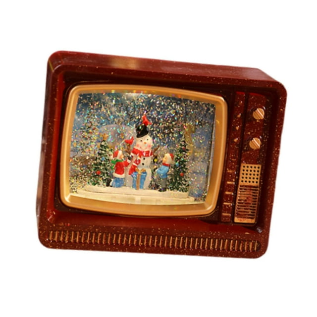 Globo de nieve navideño con forma de TV, linterna, caja de música iluminada para mesa de fiesta de Navidad Muñeco de nieve rojo