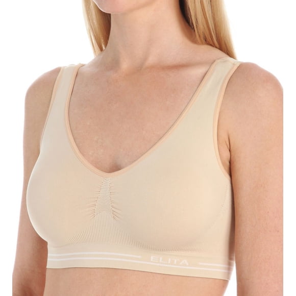 Women's Elita S858 Signature Seamless Molded Crop Top Bra (Nude Beige 32)