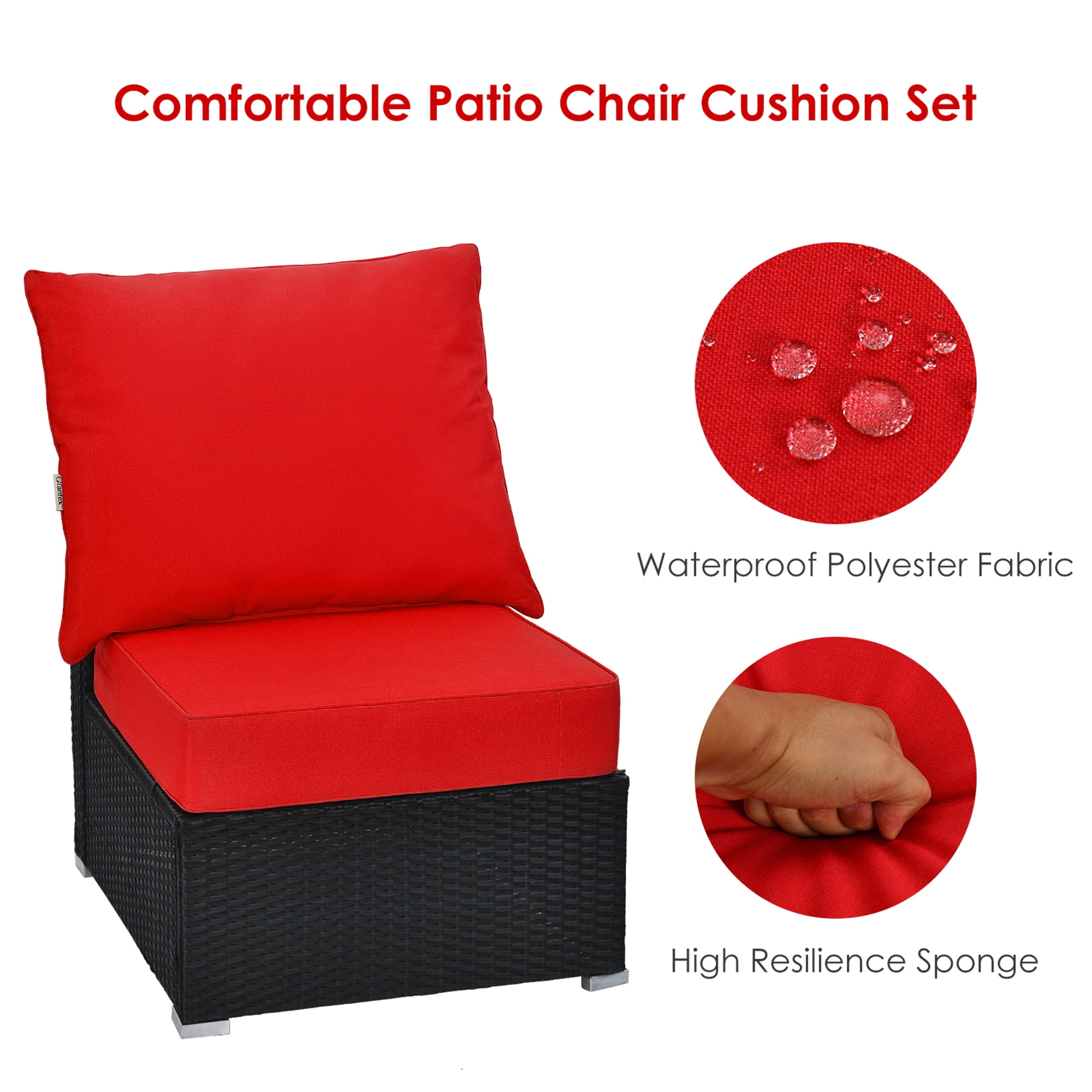 Gymax 2PCS Deep Seat Chair Cushion Pads Set Indoor Outdoor W/ Rope Belts Red