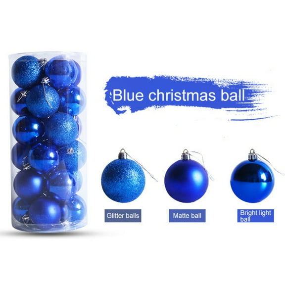 24Pcs Christmas Balls Assorted Pack, Thickened Shatterproof Sphere Electroplated Xmas Tree Hanging Ball Pendants Xmas Balls blue 6cm