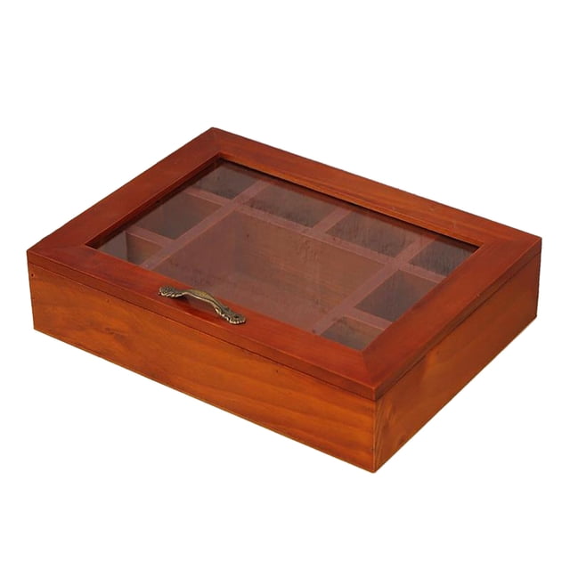Binwennn Wooden Jewelry Organizer With 12 Or 9 Compartments Elegant Chest For Trinkets And Accessories Wooden Tea Organizer Food Grade Material Small Item Storage Desktop Ornament Divided Turntable