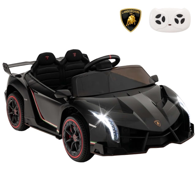 Costway Coche deportivo para niños Lamborghini 4WD con licencia, 12 V, funciona con batería y 3 velocidades, color negro
