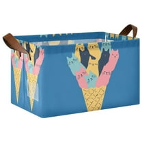Yayeee Foldable Storage Basket for Shelves with Handles Waterproof Cloth Bins, Colorful Ice Cream Cat