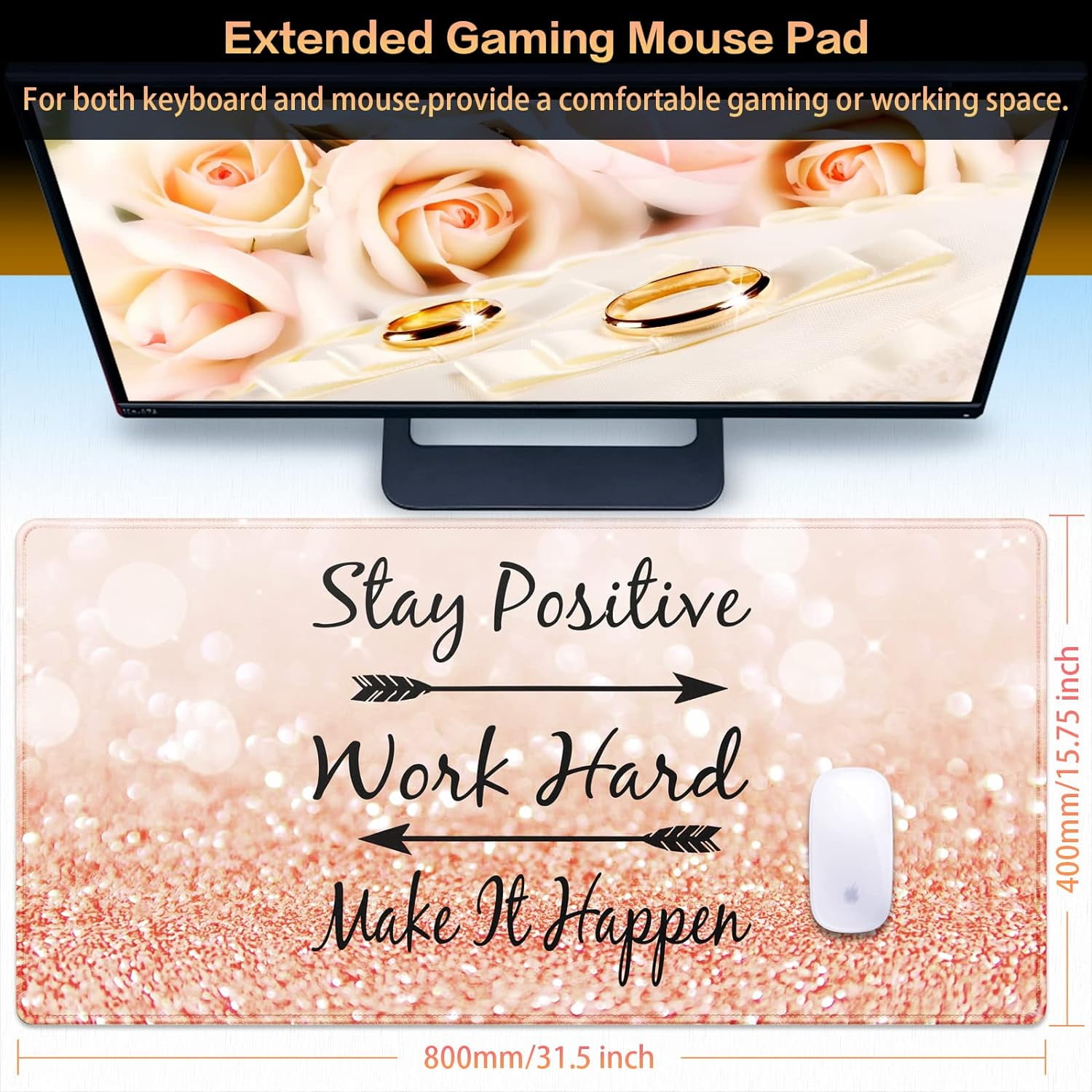 Gaming Mouse Pad, Extended Mouse Pad 31.5x15.7inch XXL Large Big Computer Keyboard Mouse Mat Desk Pad with Non-Slip Base and Stitched Edge for Home Office Gaming Work