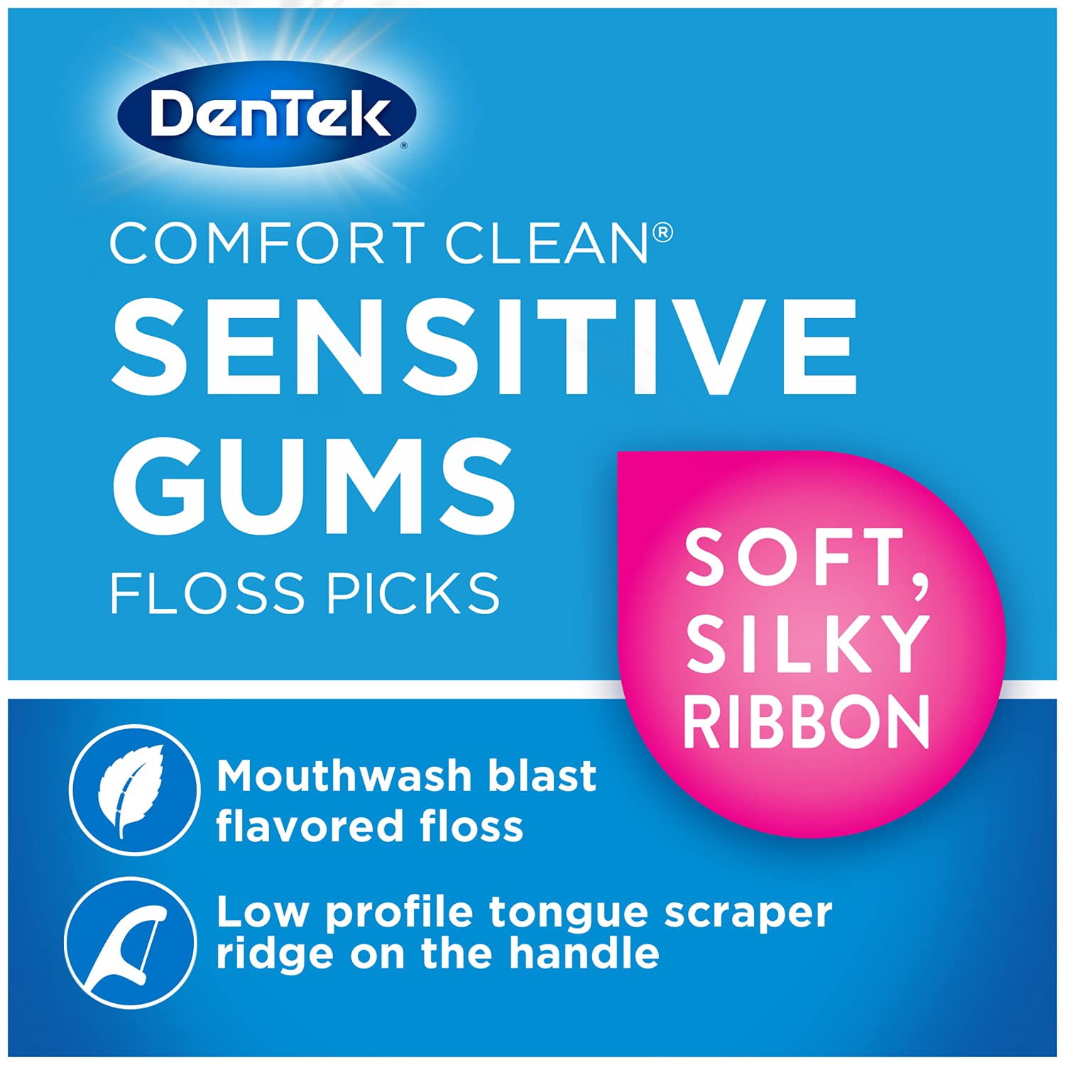 DenTek Comfort Clean Sensitive Gums Floss Picks, Soft & Silky Ribbon, 150 Count, - 6 Pack