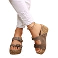 thumbnail image 2 of Domuza Women's Cork Buckle Wedge Sandals Comfortable Casual Fashion Dressy Slip On Leisure Beach Vacation Open Toe Summer Platform Wedge Mules Slide Sandals Brown 8（EU-40）, 2 of 4