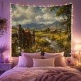 thumbnail image 2 of Highland Cow Saddle on Fence Meadow Landscape Painting, Serene Rustic for Farmhouse Enthusiasts, Country Home Decor Art, Birthday Gift Tapestry Wall Hanging for Bedroom and Living Room, 2 of 7