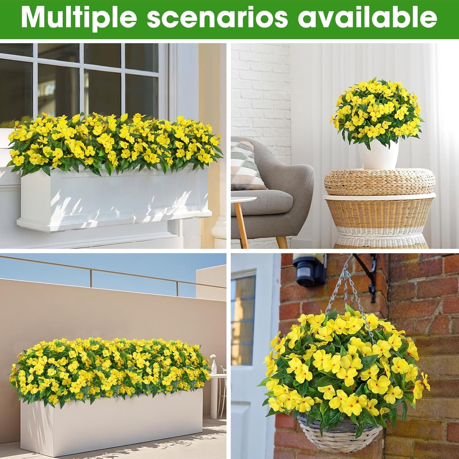 Topboutique Artificial Flower Impatiens 4 Pcs 7 Branches Silk Balsam Bouquet Flowers Fake Flowers Greenery for Balcony Garden Bonsai Decoration (Yellow)
