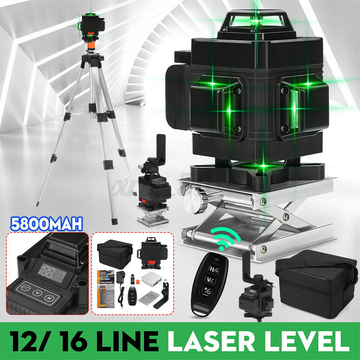 12 Lines 3D Green Rotary Laser Leveling 360°Rotary Cross Measure Tool Tripod 