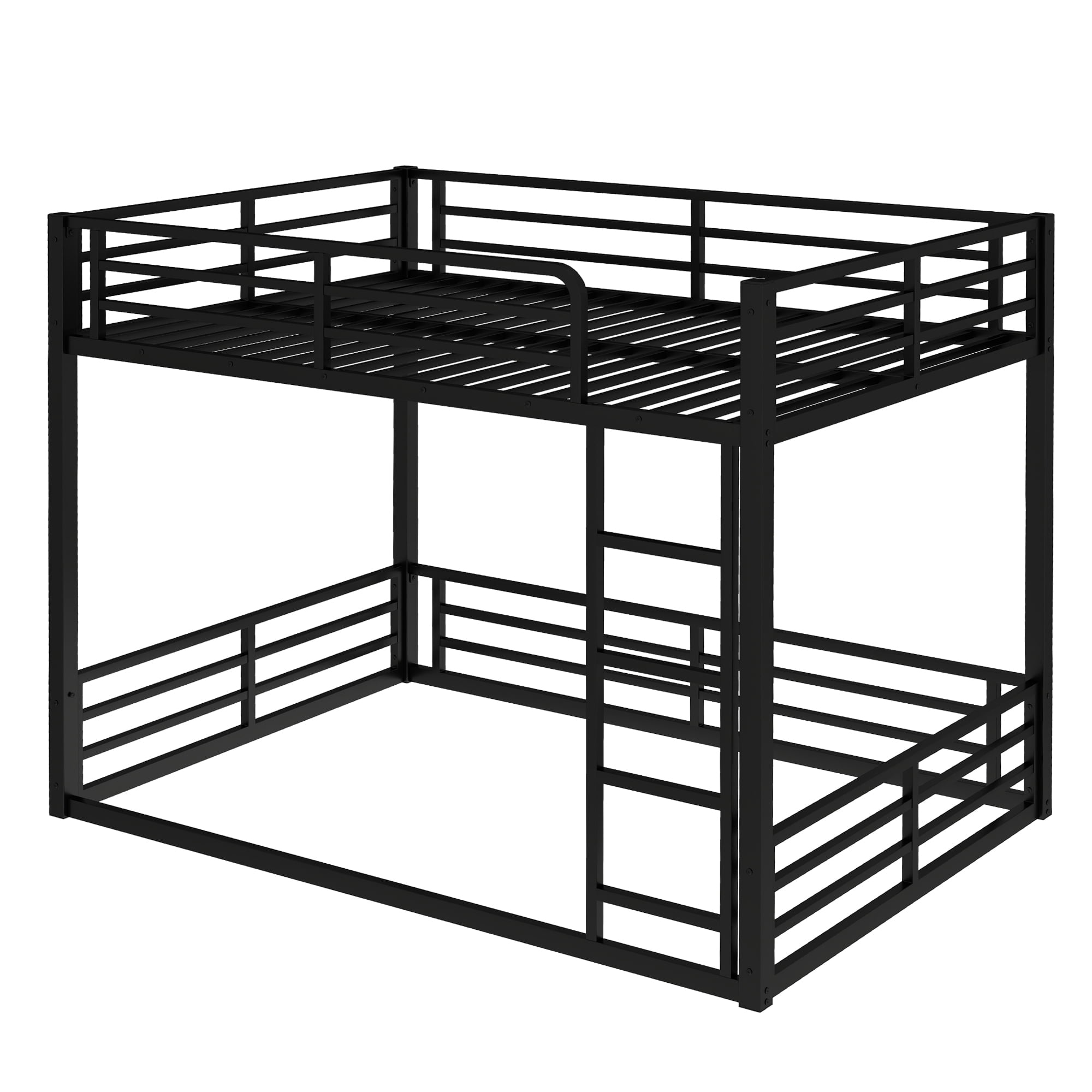 Leumius Metal Bunk Bed,Full XL over Full XL Floor Bunk Bed Frame for Kids/Teens/Adults,Space-Saving/Noise Reduced/No Box Spring Needed,Black