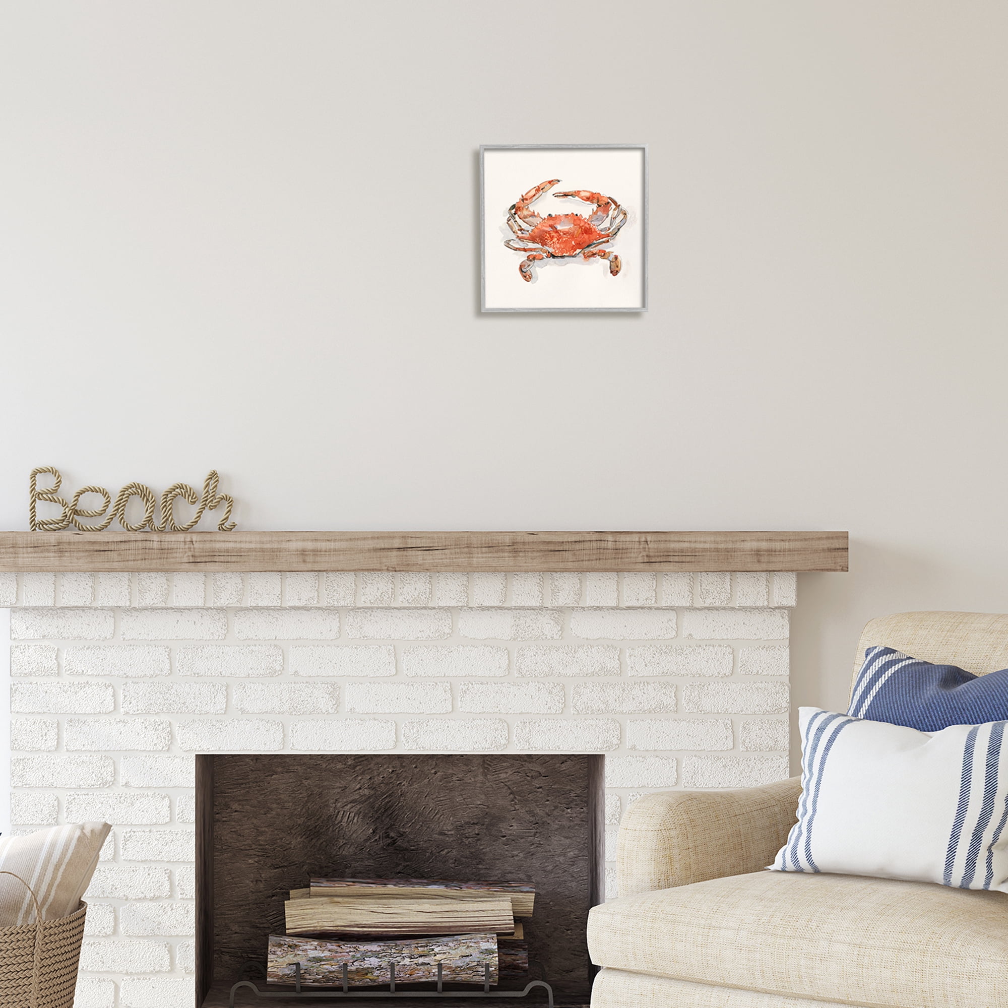 Stupell Industries Nautical Red Crab Animals & Insects Painting Gray Framed Art Print Wall Art, 12 x 12