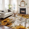 thumbnail image 2 of 5'x7' Area Rugs for Living Room Bedroom, Farmhouse Sunflower Washable Rug Carpet Runner Indoor Outdoor, Vintage Daisy Butterflies Rustic Wood Non Slip Floor Mats Area Rug for Kitchen, Nursery, 2 of 8