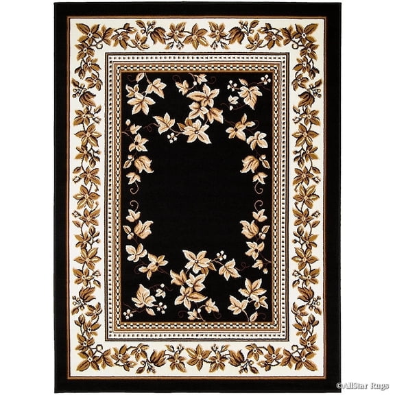 Allstar Rugs Allstar Woven Traditional Persian Floral Design Rug Black 7' 6"x10' 5" 8' x 10'