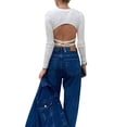 thumbnail image 5 of Gureui Women's Spring Autumn Slim Knitwear Solid Color Long Sleeve Backless Tie Up Tops, 5 of 6