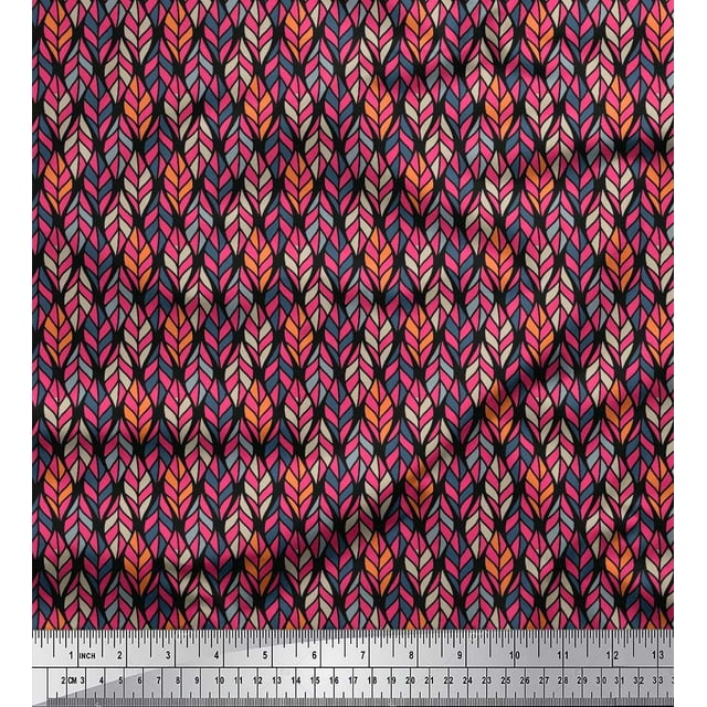 Soimoi Moss Georgette Fabric Leaves Small Printed Fabric 1 Yard 42 Inch Wide