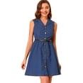 thumbnail image 1 of INSPIRE CHIC Vestido Camisero Sin Mangas De Corte En A Con Botones En La Parte Delantera Y Cintura Alta De Mezclilla Vintage Para Mujer Azul XS, 1 of 5
