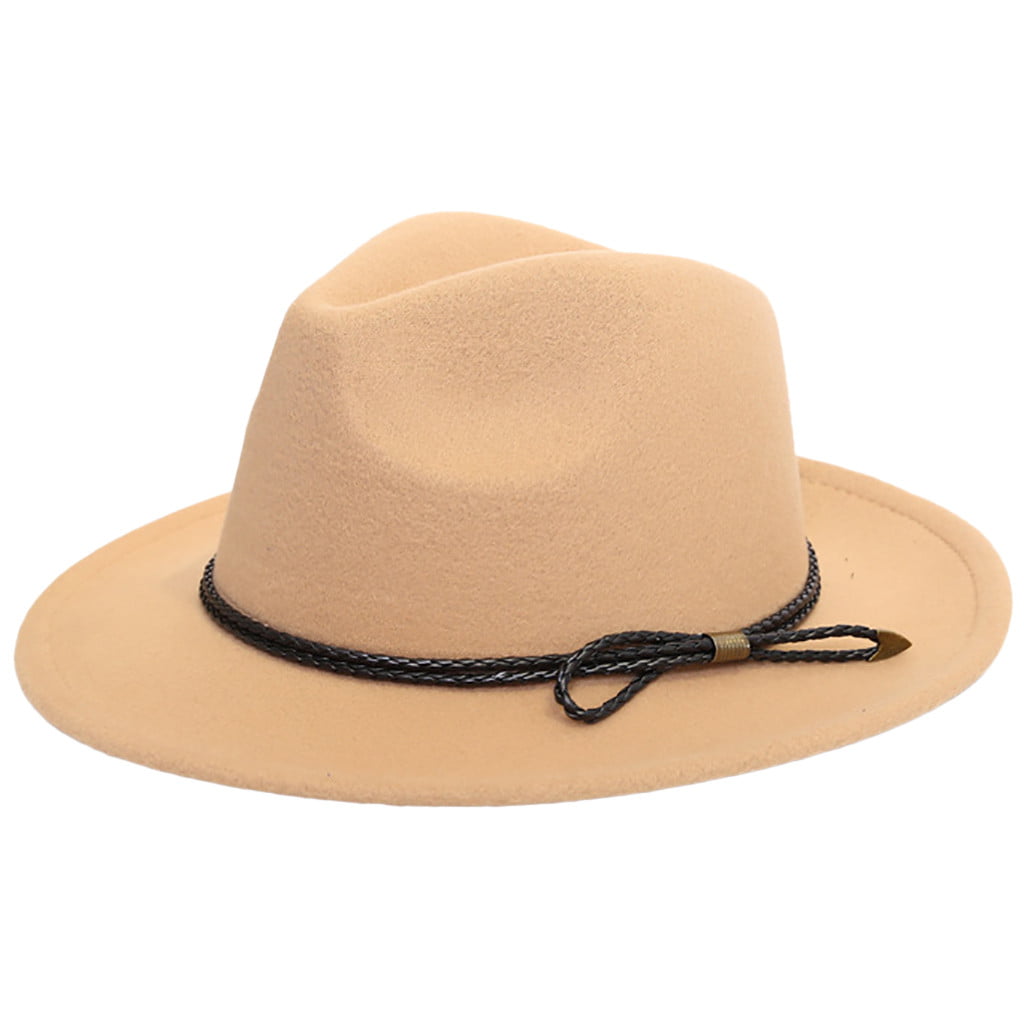 Lanzom Women Vintage Wide Brim Warm Wool Fedora Hat Belt Panama Hat Felt Jazz Hat 