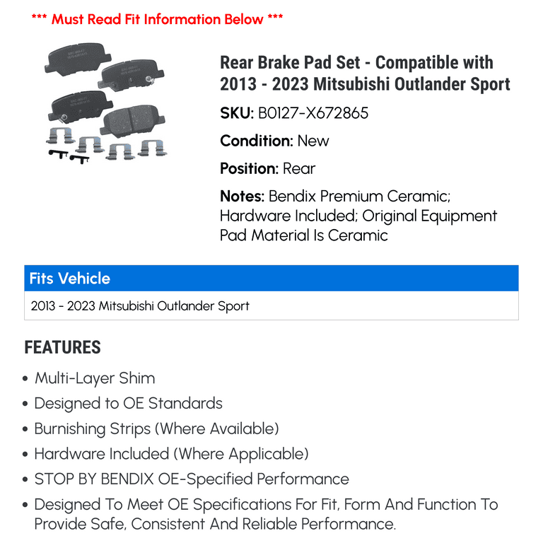 Rear Ceramic Brake Pads Fits 2018-2020 Mitsubishi Eclipse