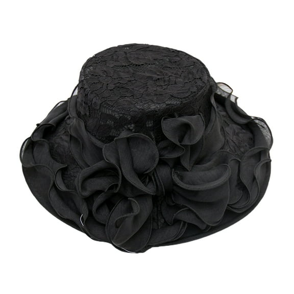 UDIYO Women Church Cap Lace Bow Temperament Foldable Flat Top Sun Hat for Wedding
